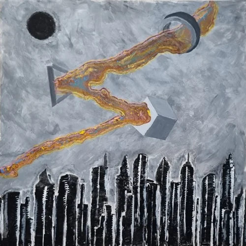 تابلو نقاشی اکریلیک مدل شهر کد 113