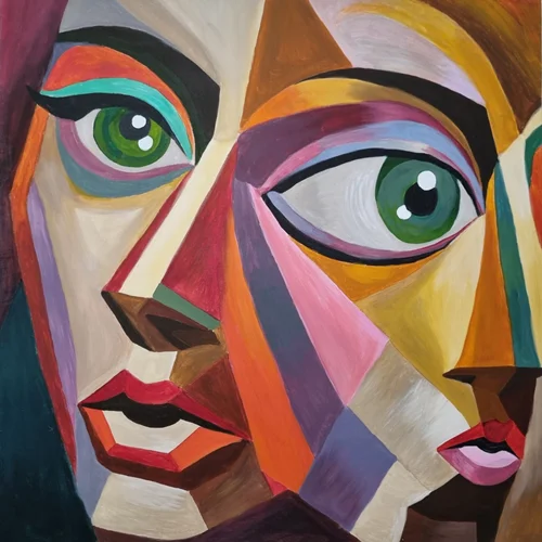 تابلو نقاشی اکریلیک مدل دو صورت کد 114