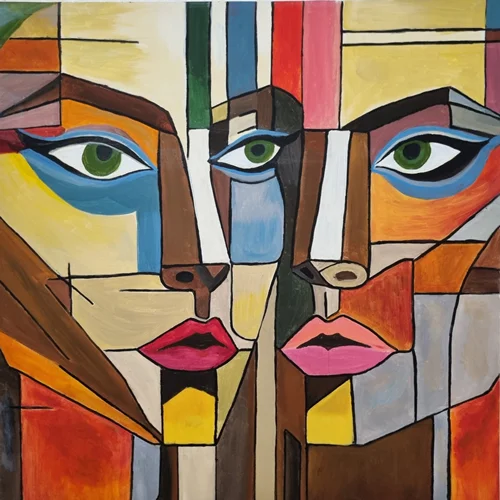 تابلو نقاشی اکریلیک مدل دو صورت کد 116